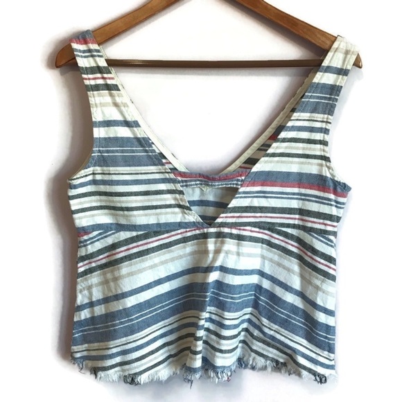ZARA BASIC Denim Couture V Neck Red White Blue Patriotic July 4 Striped Tank Med - Picture 3 of 12